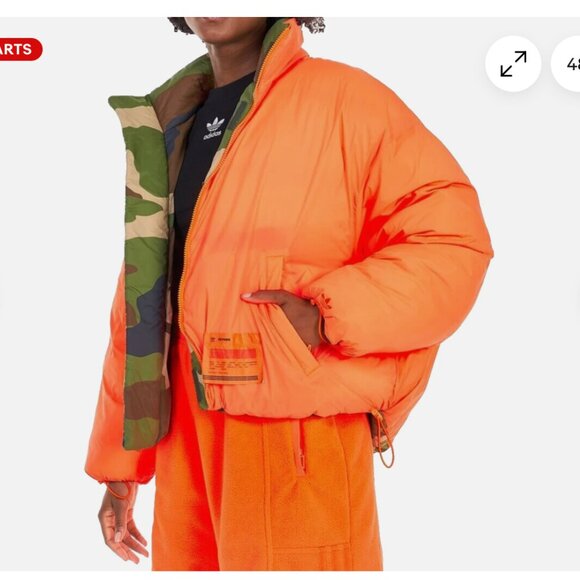 Ivy Park x Adidas Reversible Puffy Coat Parka Oversized Jacket / Size L - Picture 2 of 15